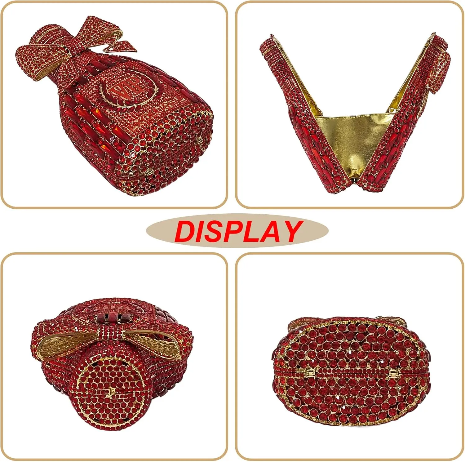Novelty Champagne Bottle Evening Bag Rhinestone Clutch with Bowknot Women Purse Party Cocktail Crystal Handbag