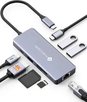 NOVOO USB C Hub 4K@60Hz HDMI Gigabit Ethernet 8-in-1 USB C Adapter Multiport with HDMI,PD 100W,2 USB-A, 1 USB-C Dataport,SD&TF Docking Station for iPhone 15,MacBook Air/Pro M2, Dell, XPS 15,HP, Lenovo