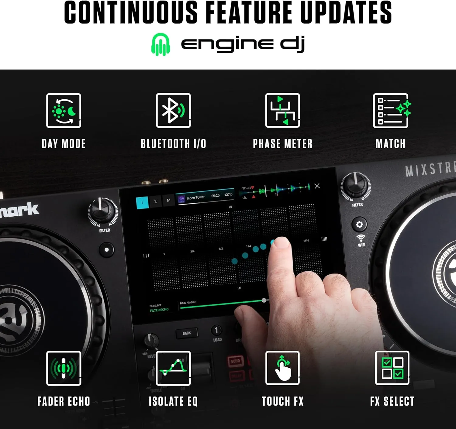 Numark Mixstream Pro  DJ Controller with Stem Separation, 2 Decks, Wi-Fi Streaming, Mixer, 7" Touchscreen, Speakers, works with Serato and Virtual DJ