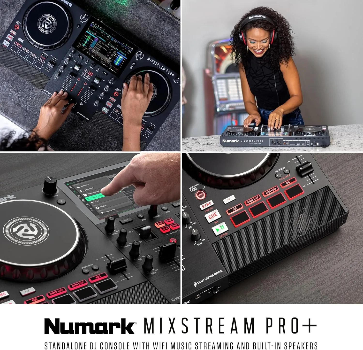 Numark Mixstream Pro  DJ Controller with Stem Separation, 2 Decks, Wi-Fi Streaming, Mixer, 7" Touchscreen, Speakers, works with Serato and Virtual DJ