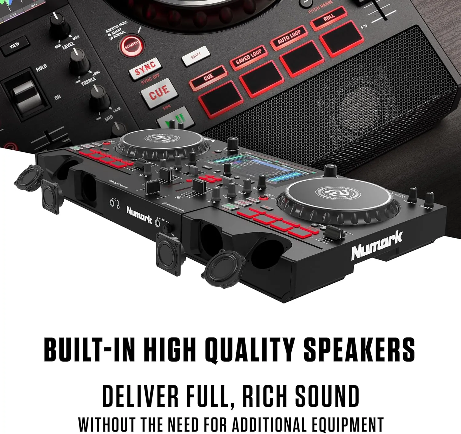 Numark Mixstream Pro  DJ Controller with Stem Separation, 2 Decks, Wi-Fi Streaming, Mixer, 7" Touchscreen, Speakers, works with Serato and Virtual DJ