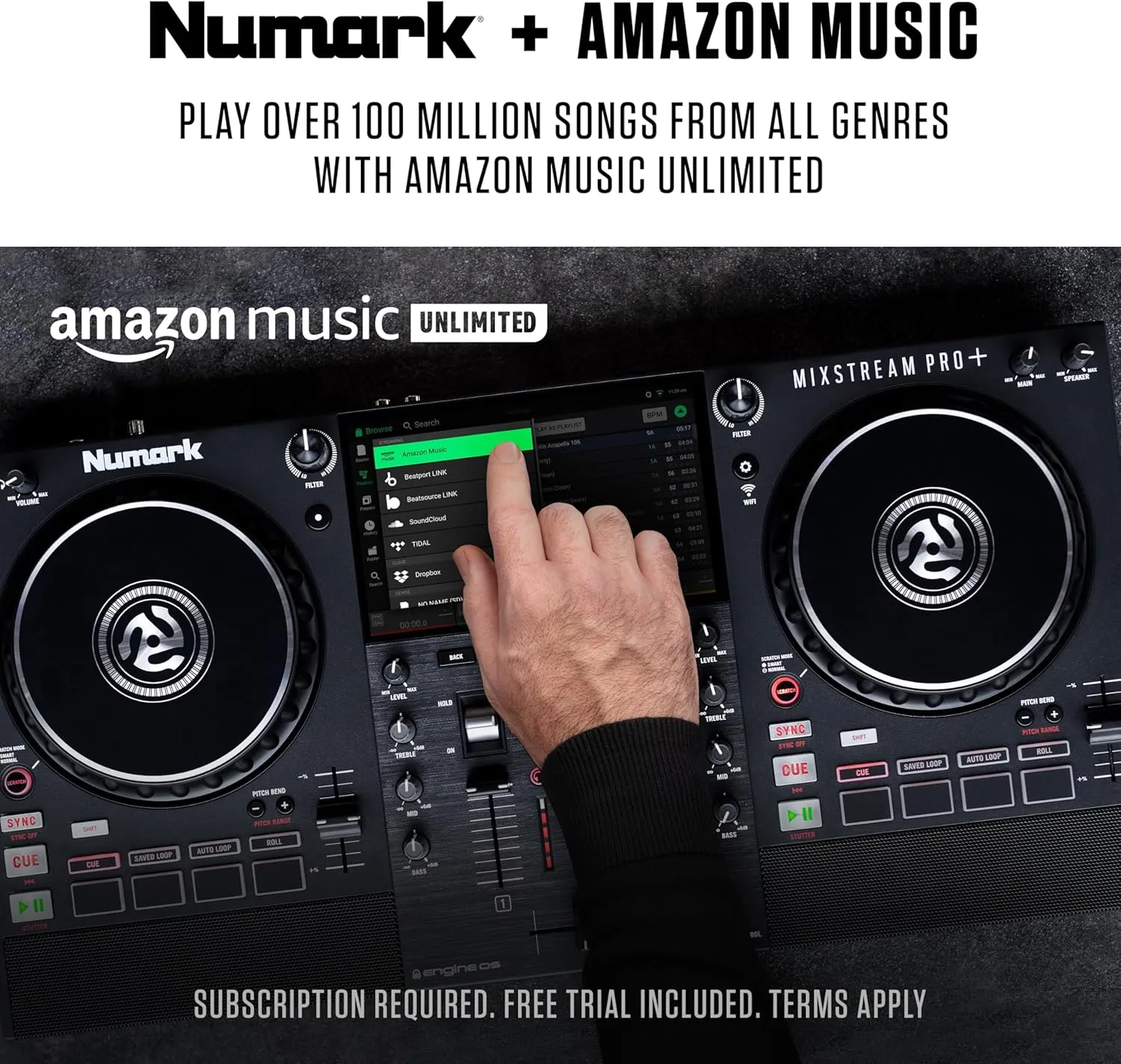 Numark Mixstream Pro  DJ Controller with Stem Separation, 2 Decks, Wi-Fi Streaming, Mixer, 7" Touchscreen, Speakers, works with Serato and Virtual DJ