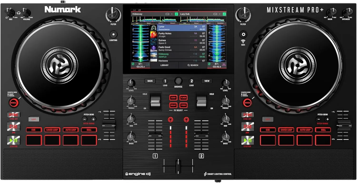 Numark Mixstream Pro  DJ Controller with Stem Separation, 2 Decks, Wi-Fi Streaming, Mixer, 7" Touchscreen, Speakers, works with Serato and Virtual DJ
