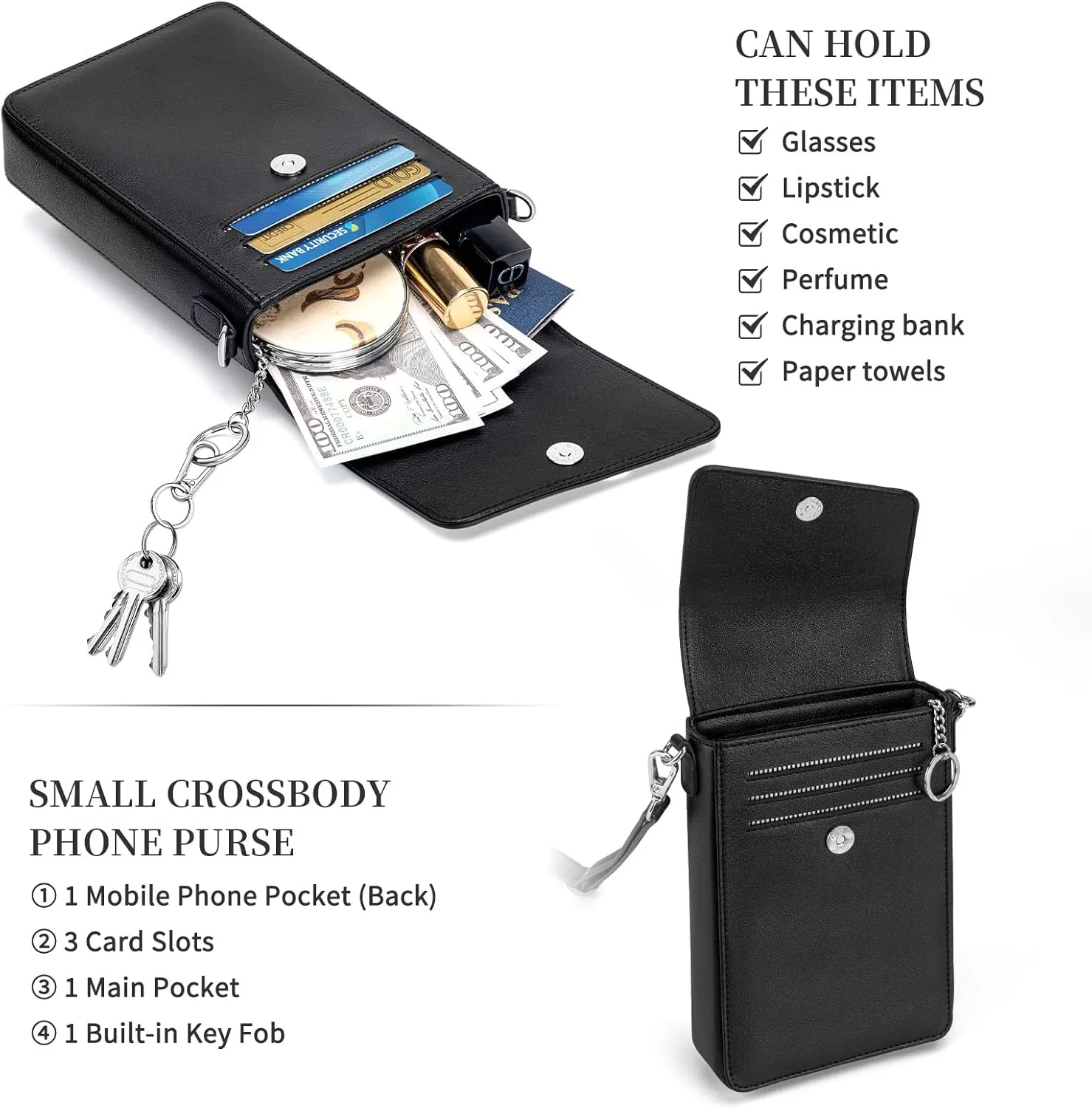 nuoku Small Crossbody Wallet Purse for Women with Phone Pocket, Small Crossbody Phone Bag with 2 Straps