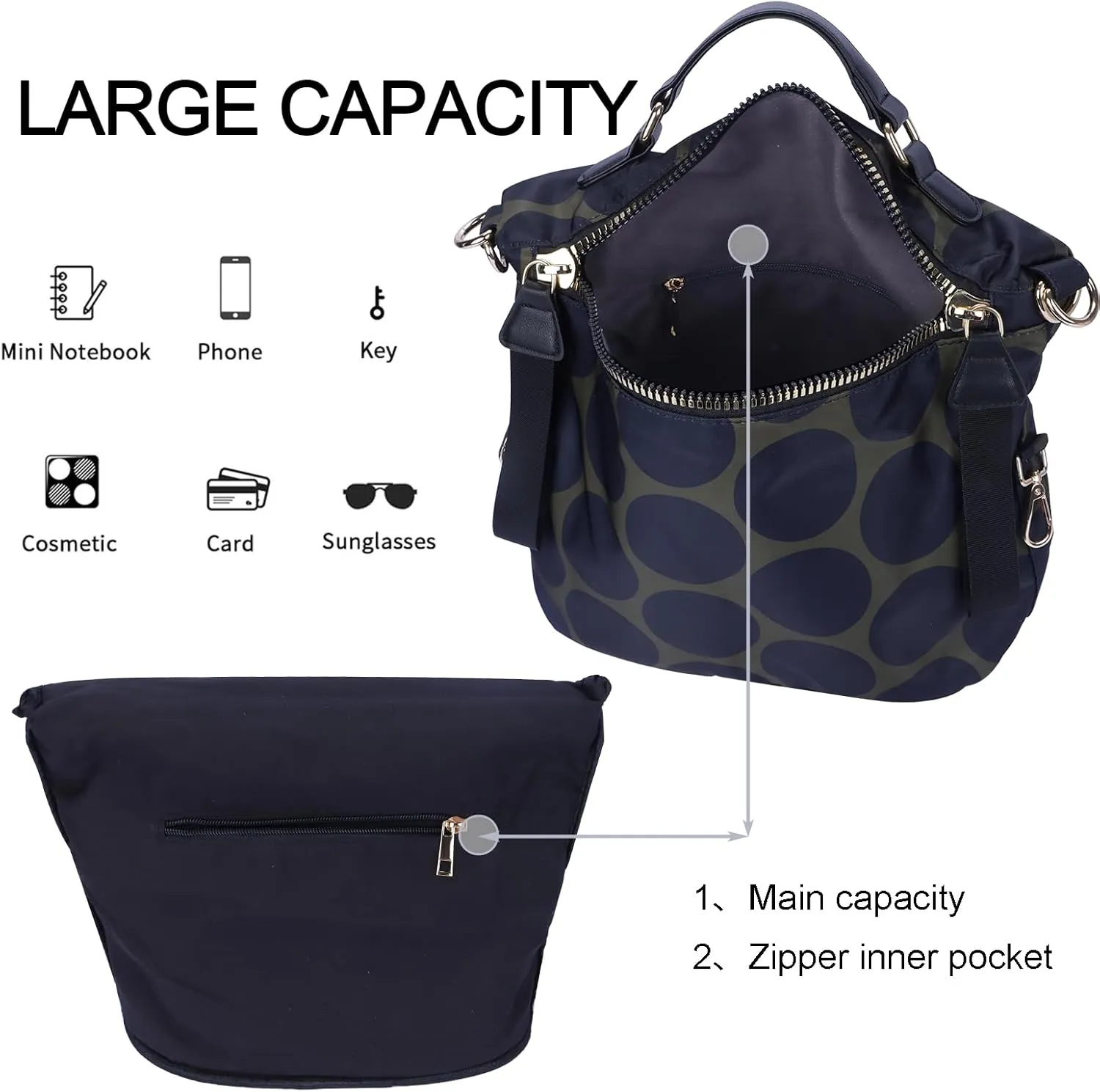 Nylon Crossbody Handbag for Women Anti-theft Purse Shopping Tote Bag Lightweight Shoulder Bag