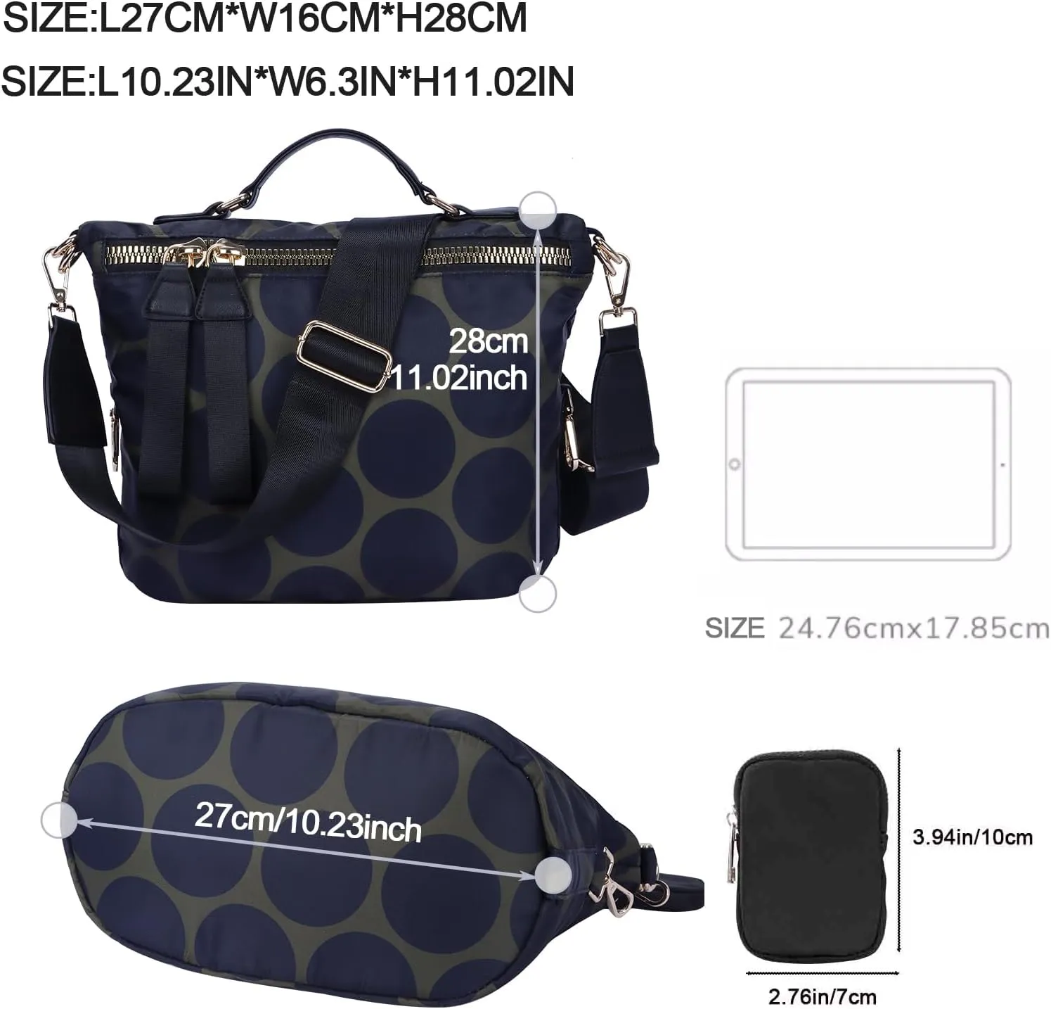 Nylon Crossbody Handbag for Women Anti-theft Purse Shopping Tote Bag Lightweight Shoulder Bag