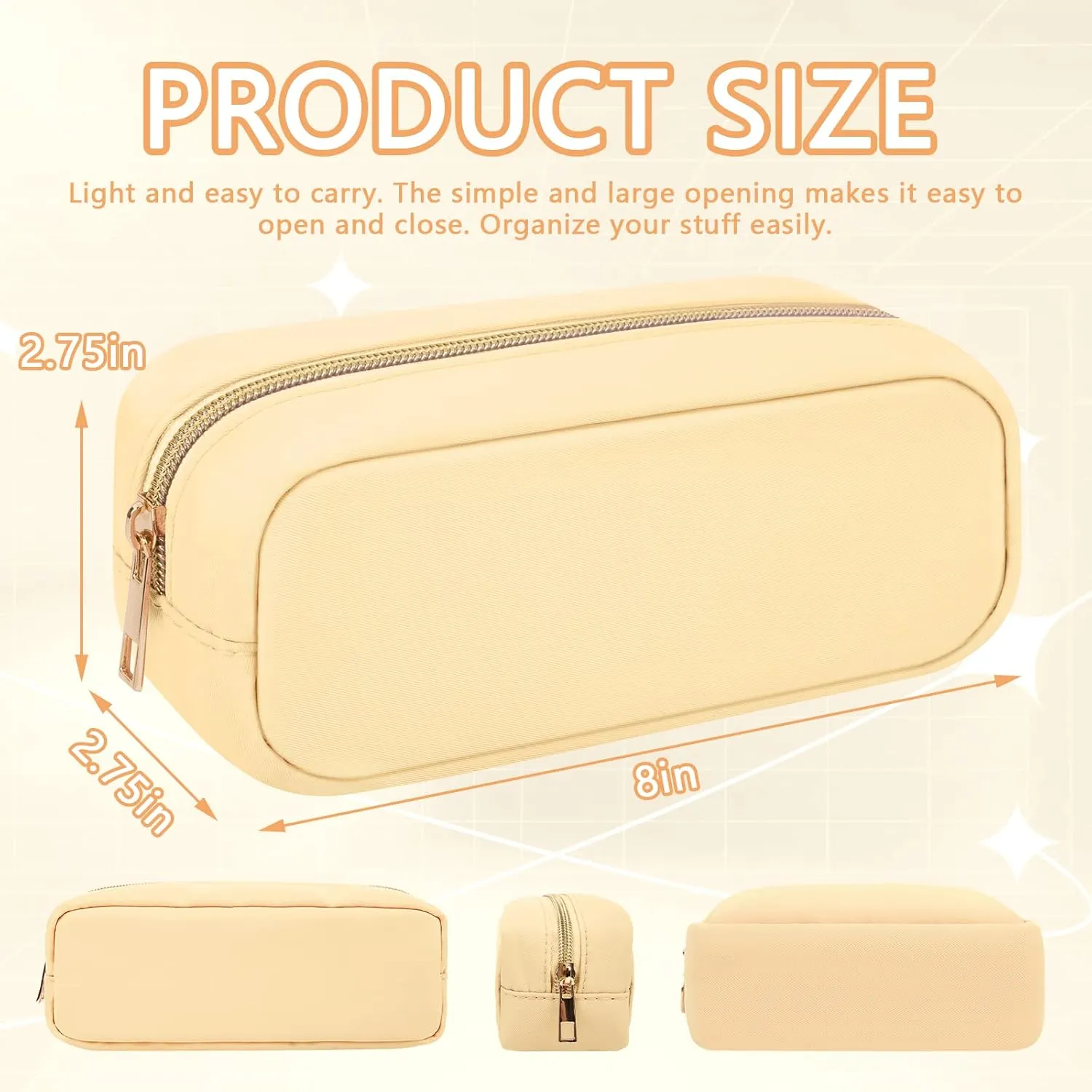 Nylon Small Makeup Bag Slim Cosmetic Zipper Pouch, Preppy Makeup Brush Bag Compact Make up Pouch Toiletry Bag, Waterproof Zipper Purse Travel Coin Pouch Storage Bag for Women Girls Teens(Beige)