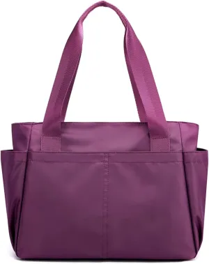 Nylon Tote Bag Waterproof Handbag Shoulder Bag for Women Lightweight Travel Multi Pocket with Zipper Work Daily Use