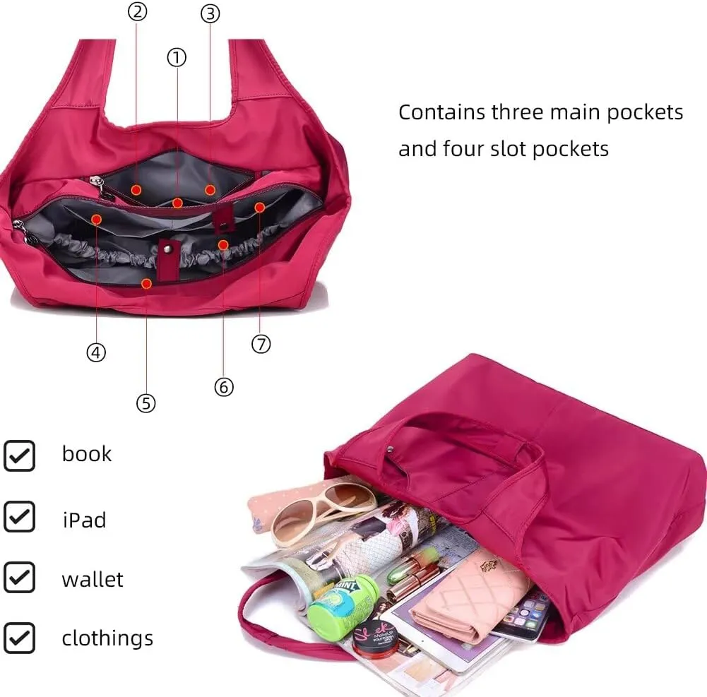 Nylon Tote Handbag for Women Large Top Handle Bag Lightweight Mommy Bag Multi Pocket Travel Satchel Shopping Bag