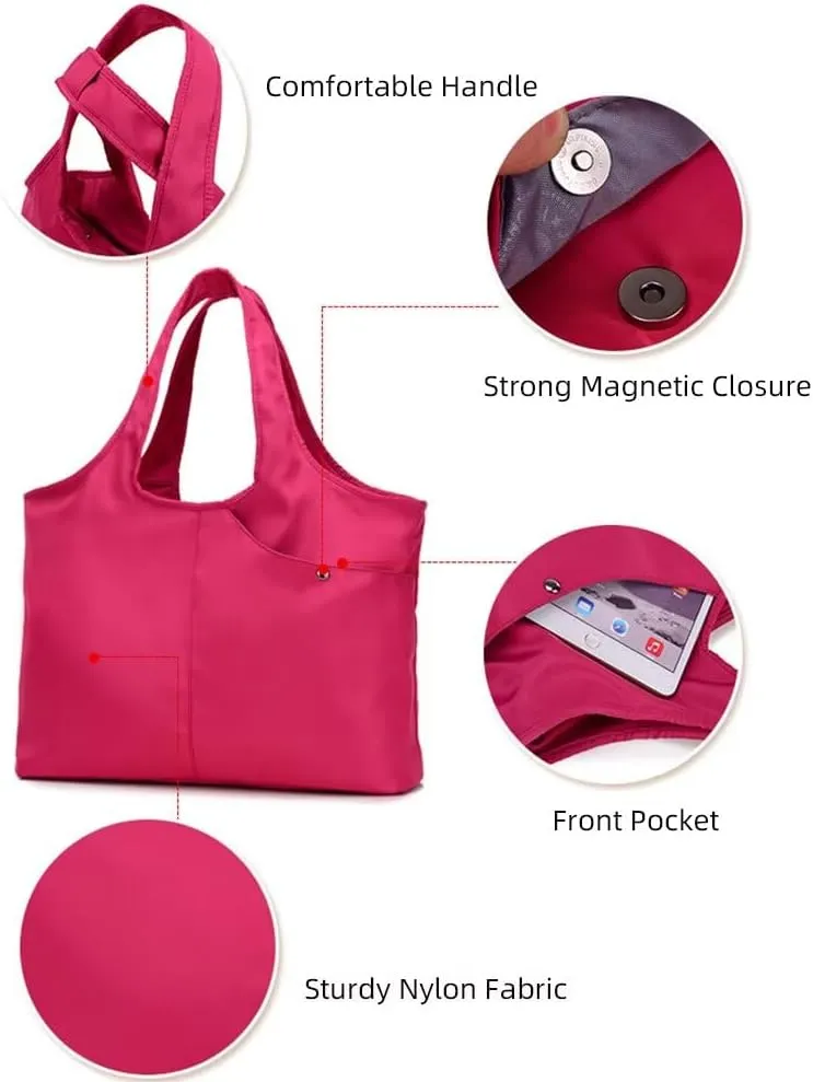 Nylon Tote Handbag for Women Large Top Handle Bag Lightweight Mommy Bag Multi Pocket Travel Satchel Shopping Bag