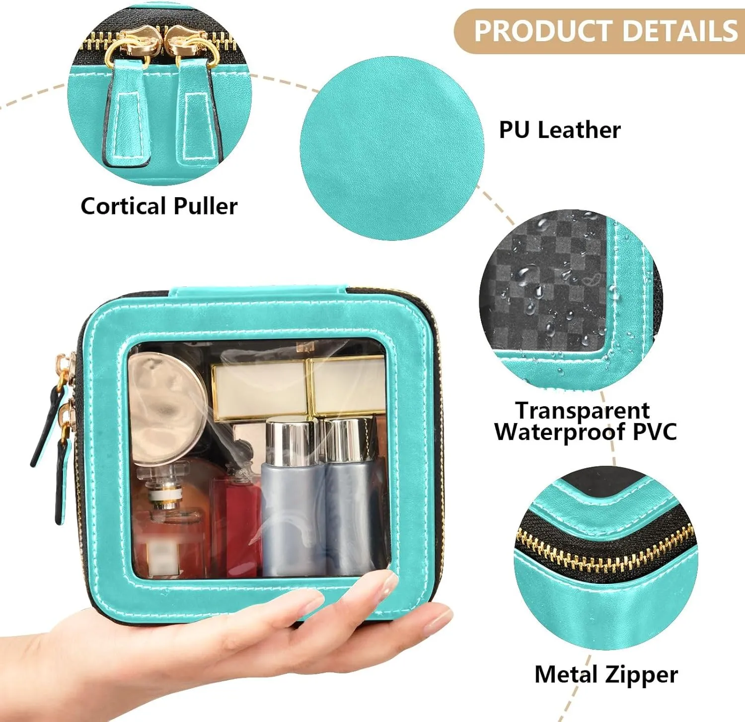 ODAWA Medium Turquoise Clear Toiletry Bag Transparent Makeup Bag Clear Makeup Bag for Car