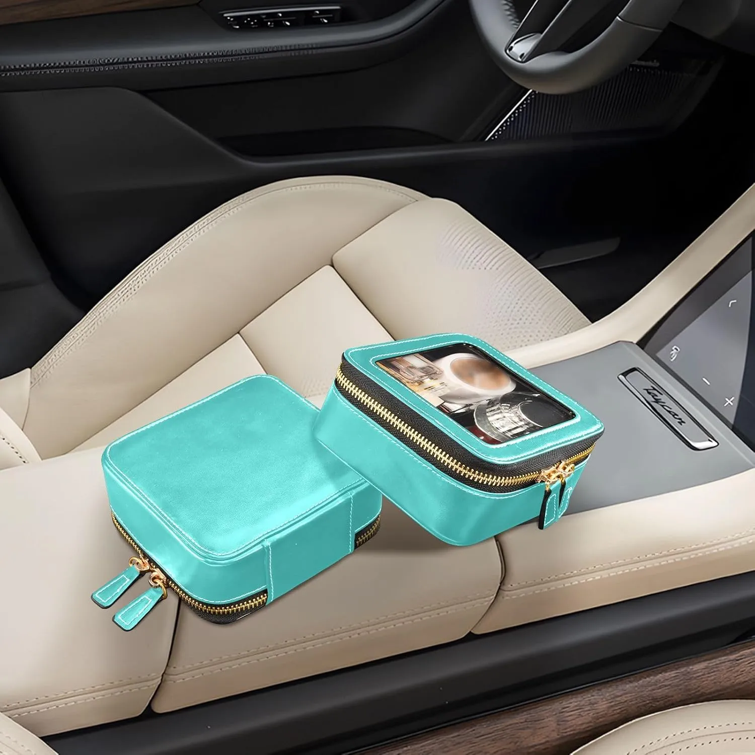 ODAWA Medium Turquoise Clear Toiletry Bag Transparent Makeup Bag Clear Makeup Bag for Car