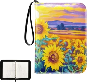 Oil Painting Sunflowers Card Binder 4-Pocket, 400 Pockets Trading Cards Holder Games Card Albums Storage Organizer Case for Football, Baseball Cards