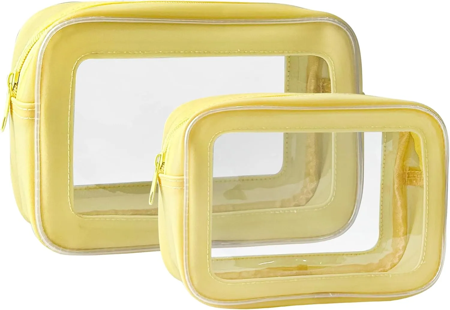 ONEART Yellow Clear Makeup Toiletry Bag, 2Pcs Multipurpose Carry-on Travel Cosmetic Pouch Transparent Storage Bag