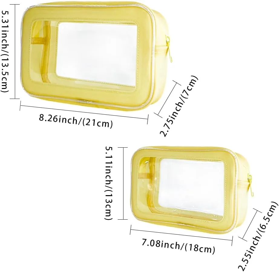 ONEART Yellow Clear Makeup Toiletry Bag, 2Pcs Multipurpose Carry-on Travel Cosmetic Pouch Transparent Storage Bag