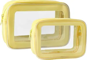 ONEART Yellow Clear Makeup Toiletry Bag, 2Pcs Multipurpose Carry-on Travel Cosmetic Pouch Transparent Storage Bag