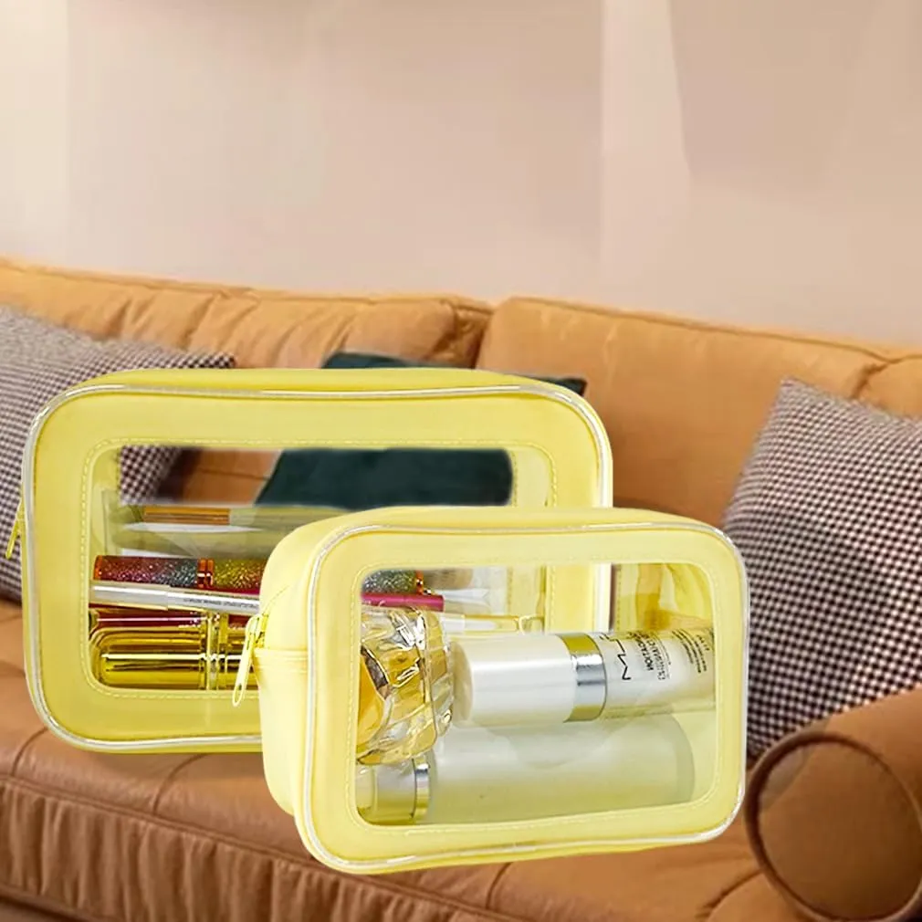 ONEART Yellow Clear Makeup Toiletry Bag, 2Pcs Multipurpose Carry-on Travel Cosmetic Pouch Transparent Storage Bag