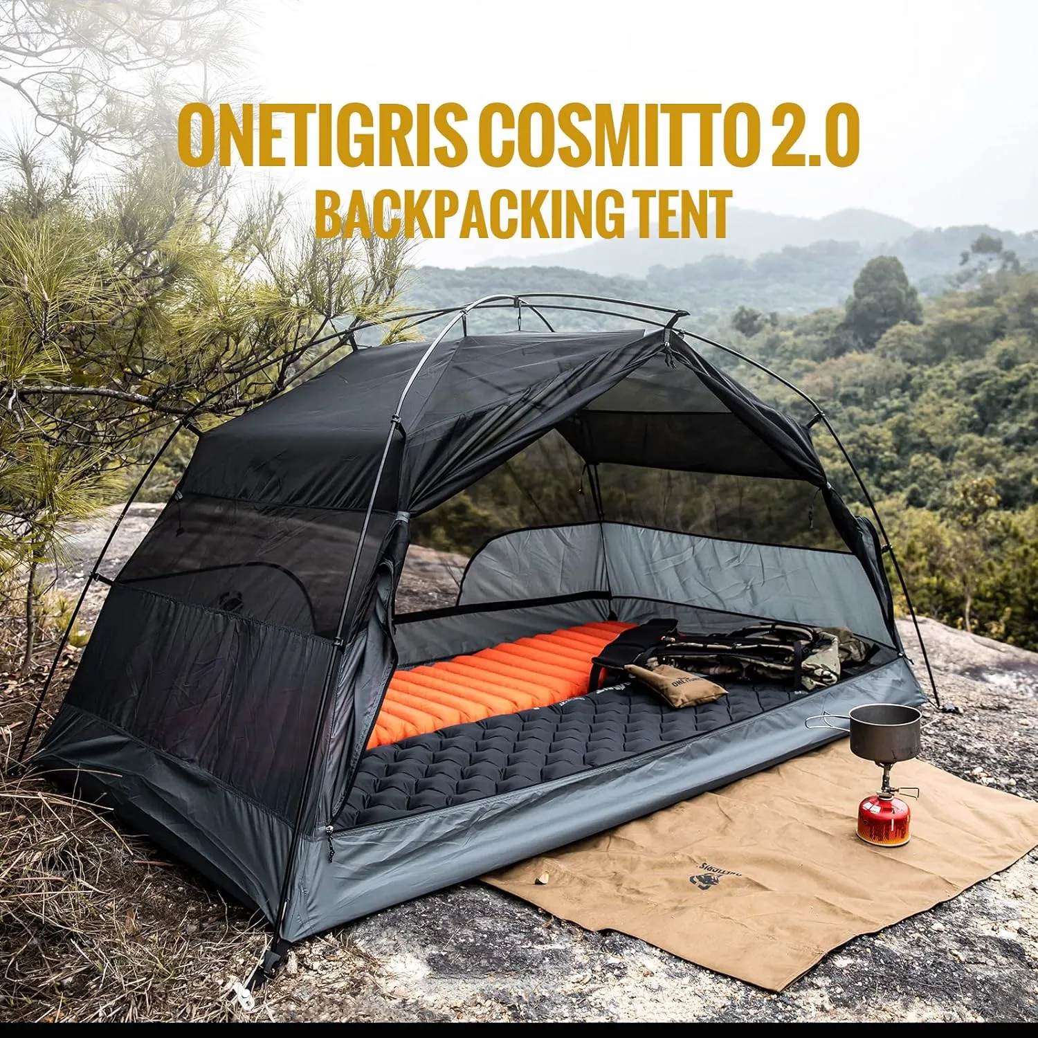 OneTigris COSMITTO 2 Person Backpacking Tent Shelter- Free Standing Lightweight Waterproof 3 Season Camping Tent for Outdoor Hiking Mountaineering