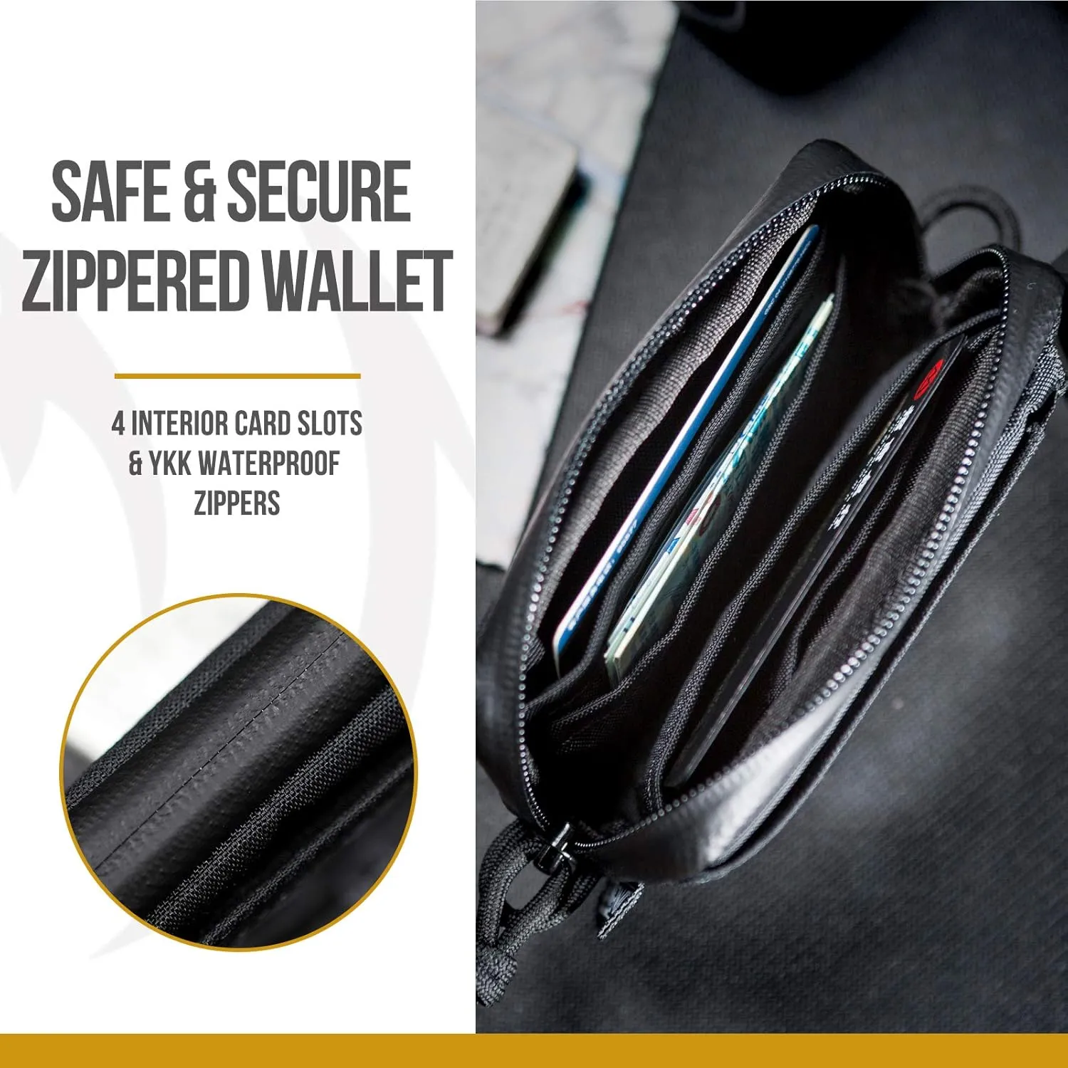 OneTigris Tactical Front Pocket Wallet with Zippers Coin Purse Minimalist Wallet for Men