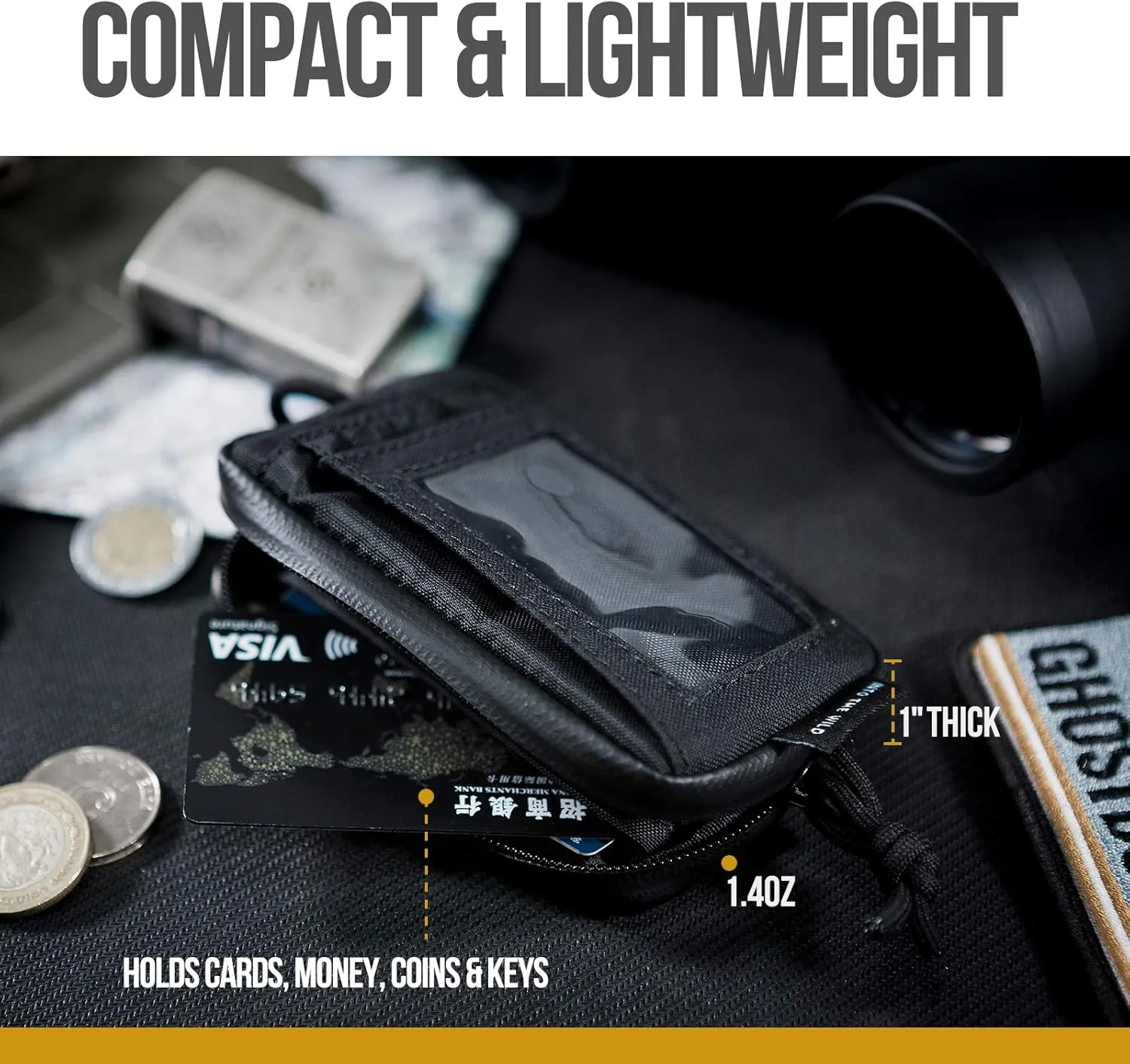 OneTigris Tactical Front Pocket Wallet with Zippers Coin Purse Minimalist Wallet for Men