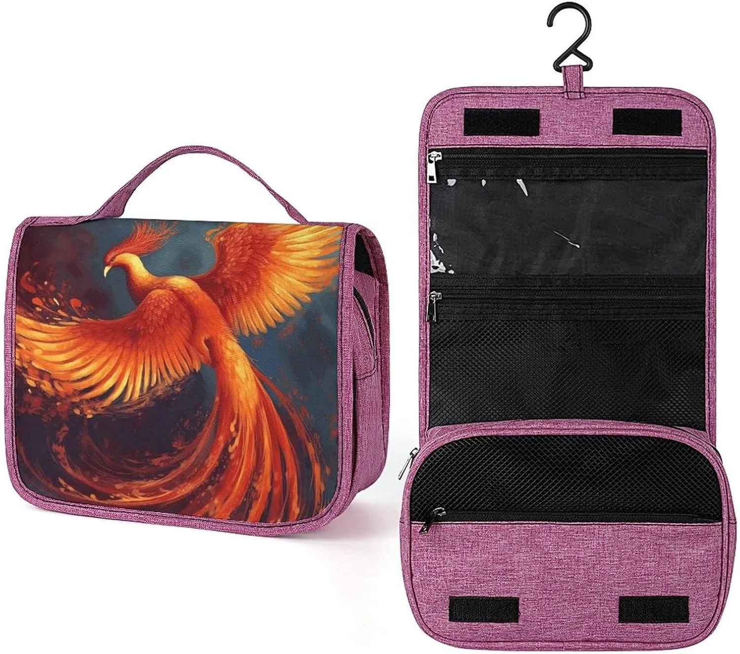 Orange Red Phoenix Travel Toiletry Bag for Women,Hanging Toiletry Organizer with Hook, Makeup Bag Travel Organizer for Shampoo,Toiletriesl