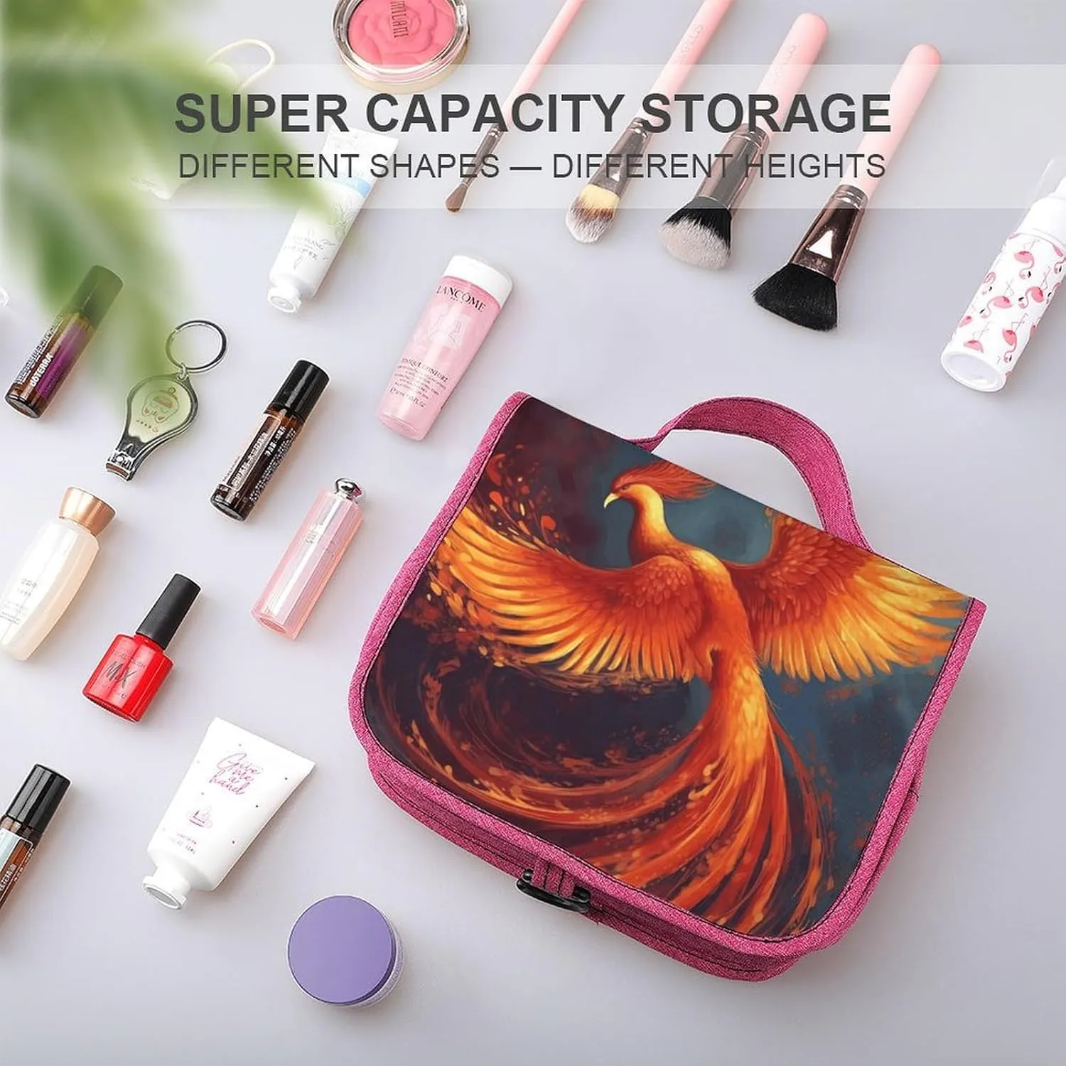 Orange Red Phoenix Travel Toiletry Bag for Women,Hanging Toiletry Organizer with Hook, Makeup Bag Travel Organizer for Shampoo,Toiletriesl