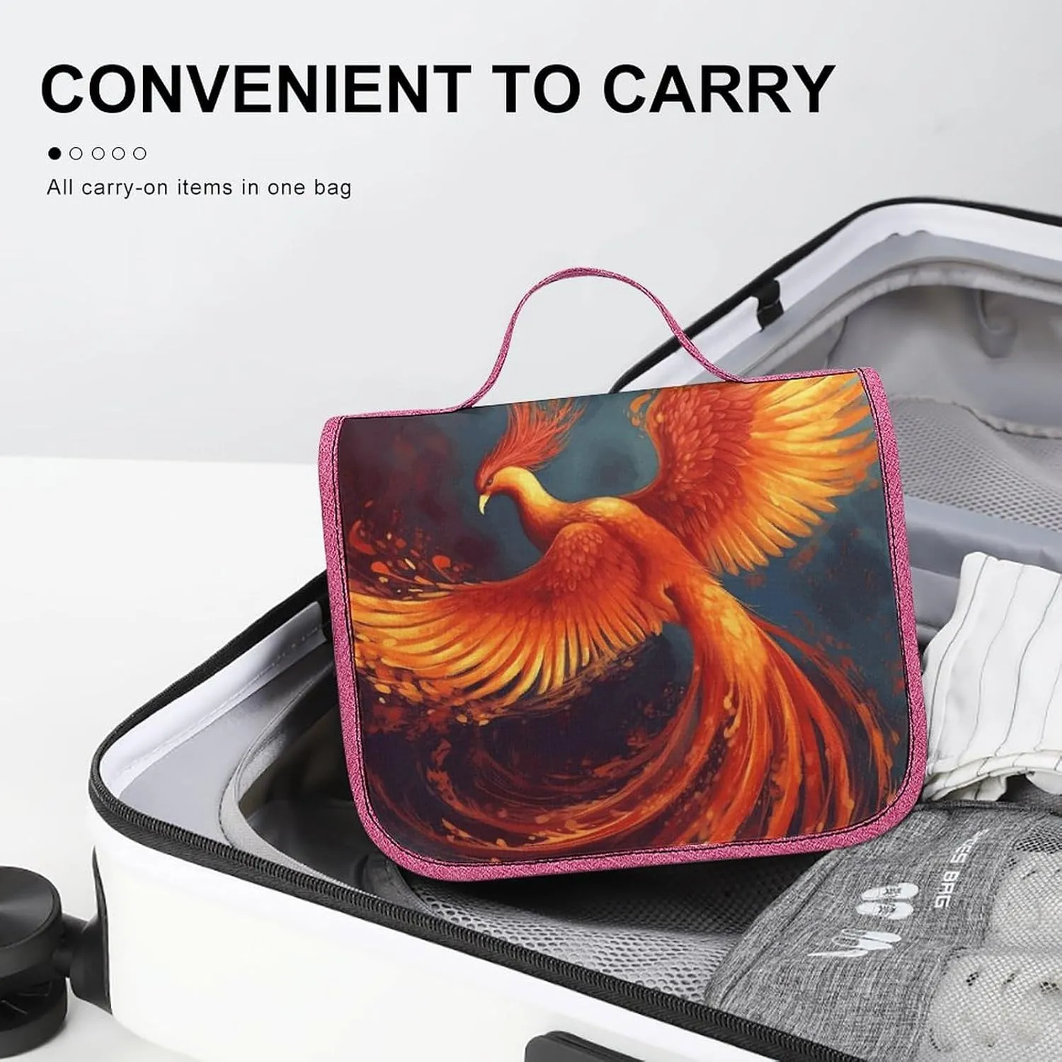 Orange Red Phoenix Travel Toiletry Bag for Women,Hanging Toiletry Organizer with Hook, Makeup Bag Travel Organizer for Shampoo,Toiletriesl