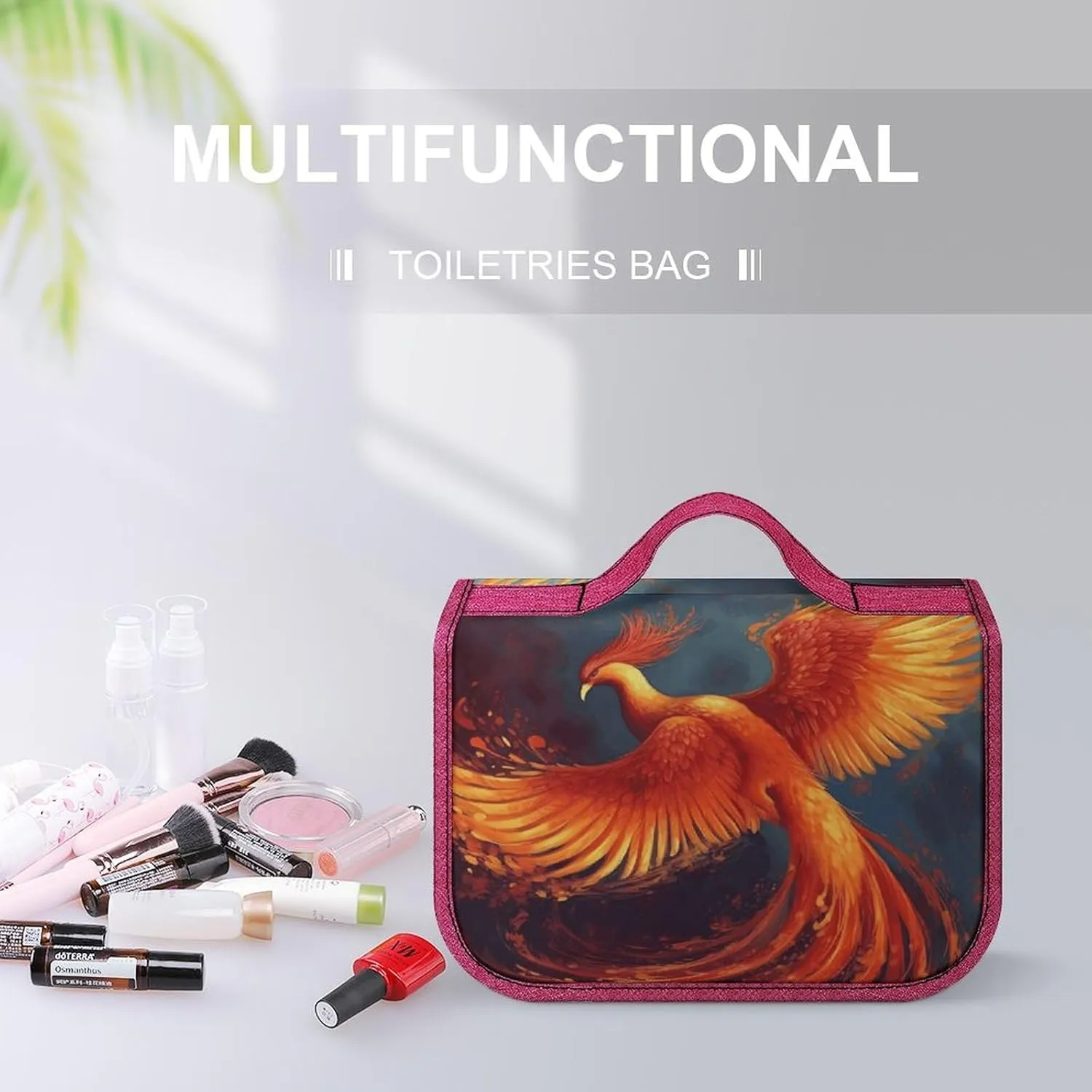 Orange Red Phoenix Travel Toiletry Bag for Women,Hanging Toiletry Organizer with Hook, Makeup Bag Travel Organizer for Shampoo,Toiletriesl
