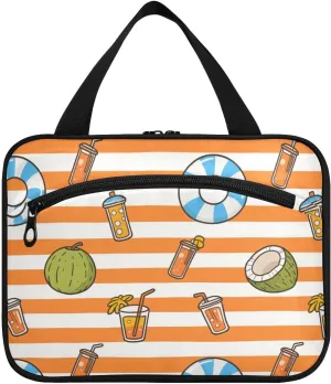 Orange White Stripes Summer Juice hanging travel make up bags women with hook, designer accessories toiletry bag hanging for travel essentials for women toilet porta cosmeticos mujer para cartera L