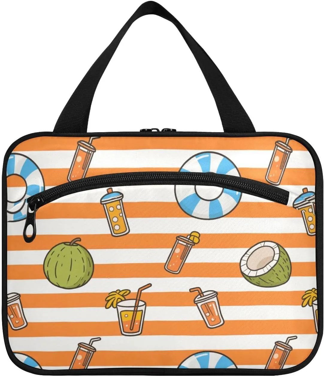 Orange White Stripes Summer Juice hanging travel make up bags women with hook, designer accessories toiletry bag hanging for travel essentials for women toilet porta cosmeticos mujer para cartera L