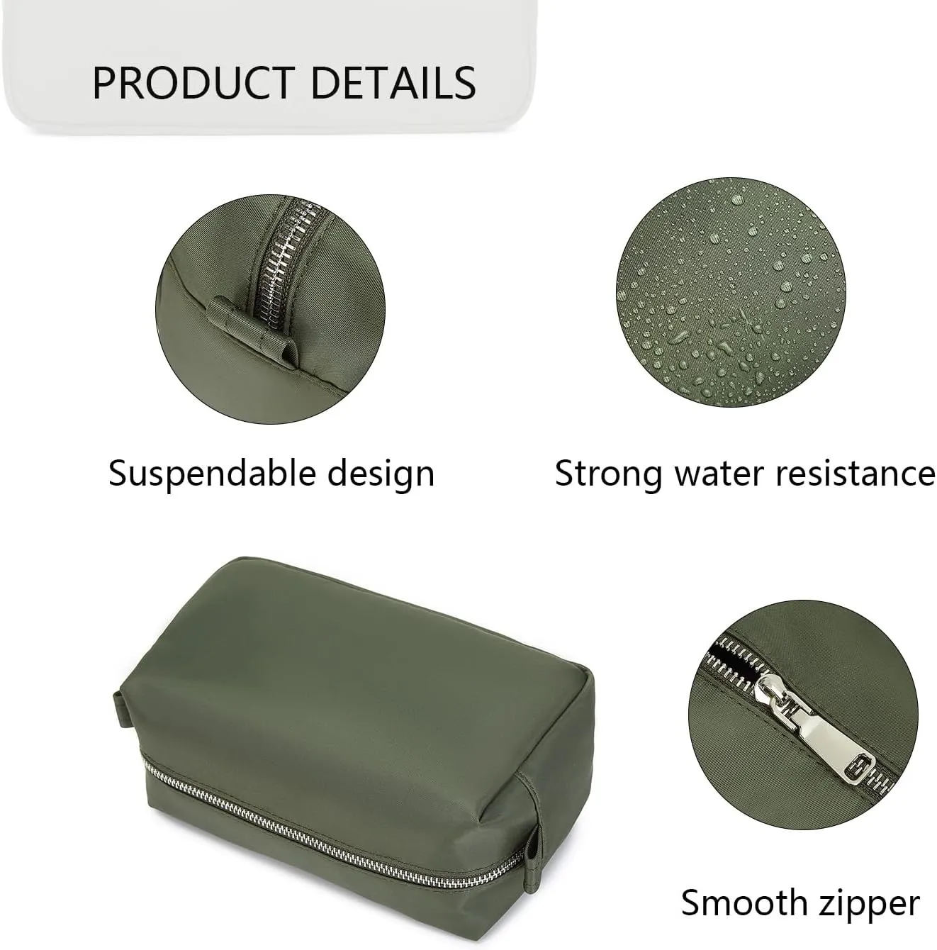 Organizer Bag Lightweight Cosmetic Bag with Ring Clasp Perfect Travel Makeup Bag for Women nylon Stand Up Design (Army Green/Nylon)