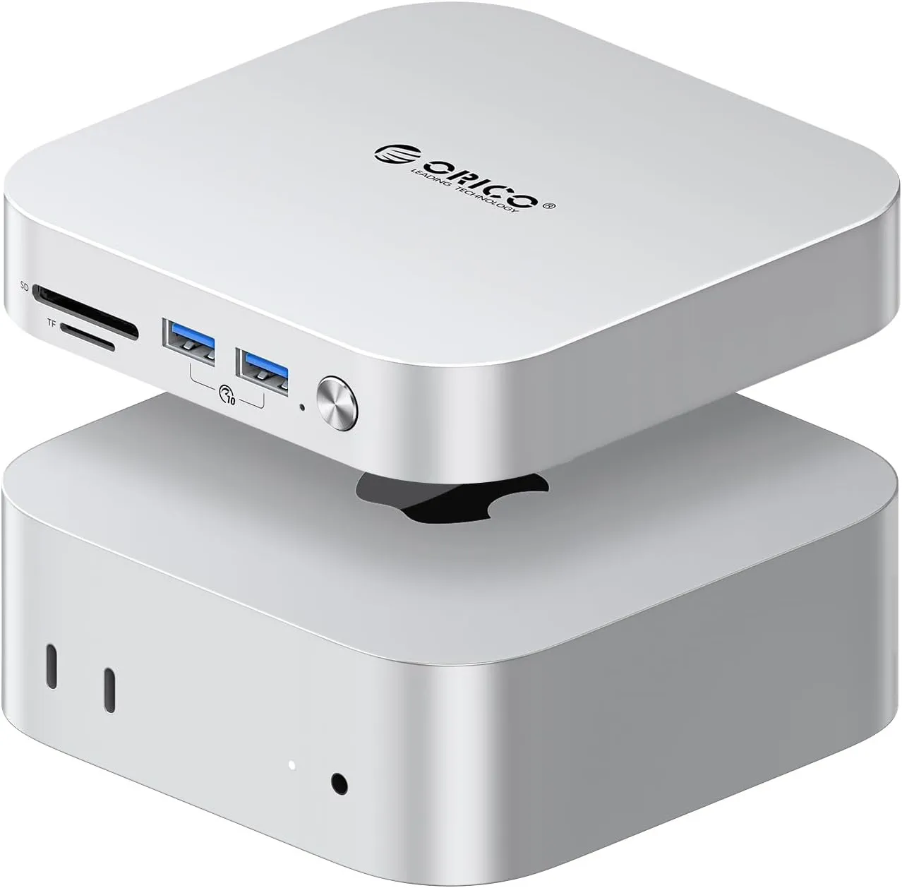 ORICO MiniLink USB Hub Compatibility with Mac Mini M4, 9-in-1 Aluminum Dock with SSD Enclosure for NVME/SATA M.2, USB A 10Gbps, 3.0 SD/TF Card Readers, 3.5mm Audio Jack