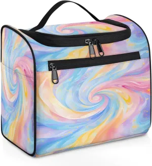 OSAM SPACE Abstract Swirl Texture Hanging Toiletry Bag for Women Men, Rainbow Large Capacity Travel Cosmetic Bag Makeup Organizer for Shampoo Bathroom Shower