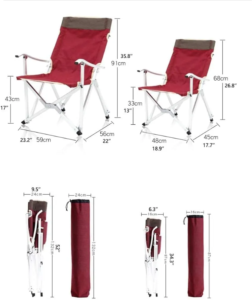 Outdoor Camp Chairs, Camping Folding Chair Heavy Duty Steel Frame Support Collapsible Aluminum Alloy Arm Chair for Outdoor Indoor Lawn Chairs Adults(Red,48x45x68cm)
