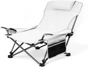 Outdoor Camping Chair, Beach Chair, Portable Chair, Office nap Chair, Folding Small Lunch Break Recliner(White)