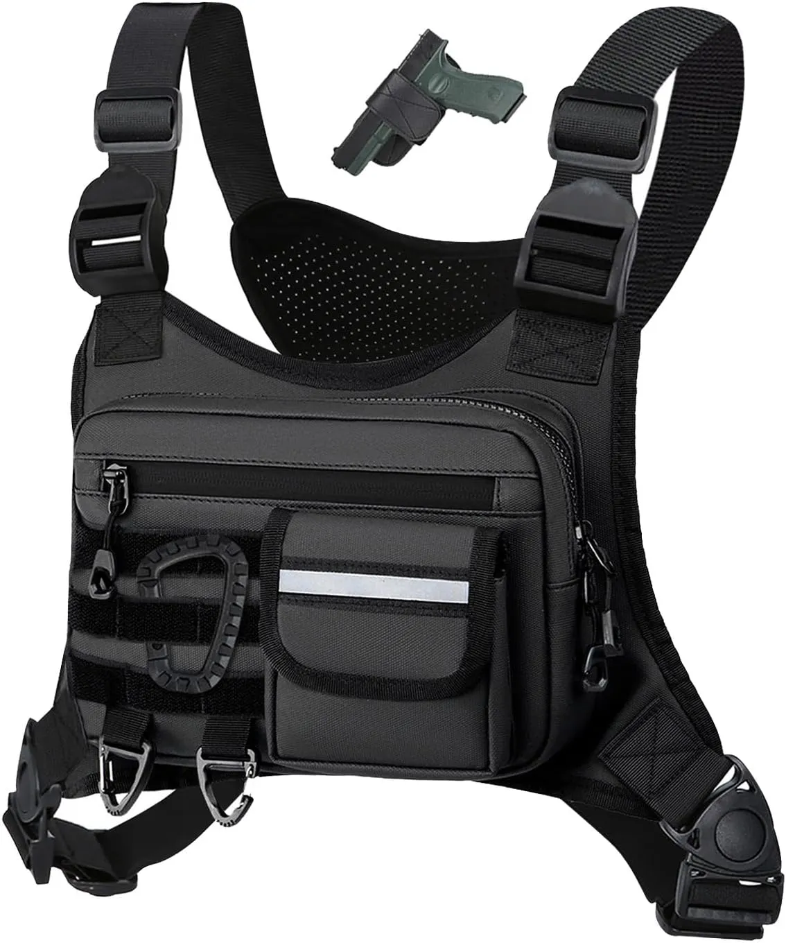 Outdoor Chest Bag For Men, EDC Chest Pack With Built-In Phone Holder, Lightweight Chest Rig Pouch