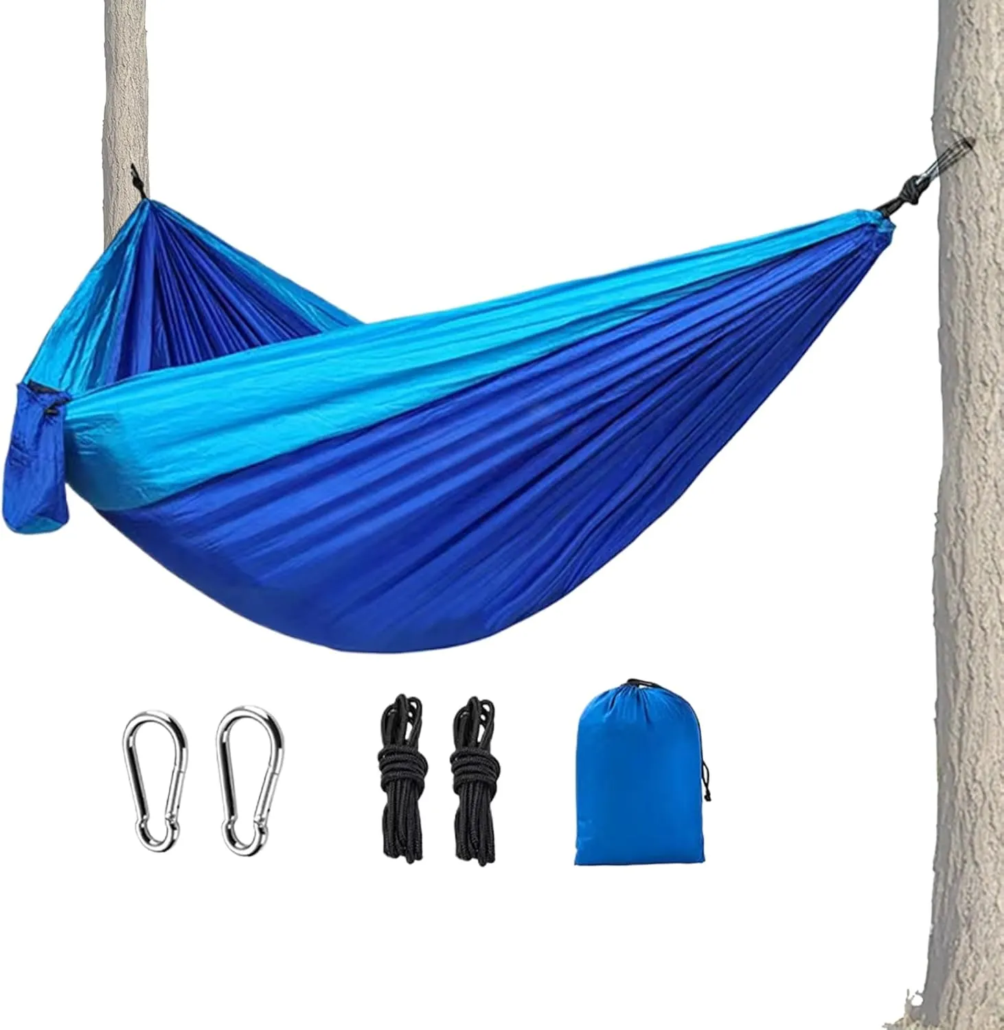 Outdoor Hammock, Portable Double Parachute Swing Bed, Lightweight Travel Hammock with 2 Tree Straps, Compact Camping Gear for Hiking, Backyard Relaxation, Garden Lounging, Indoor