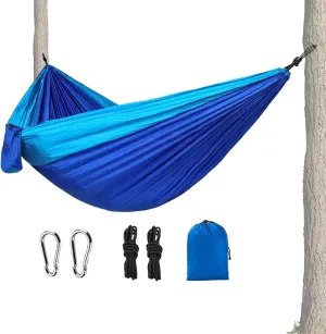 Outdoor Hammock, Portable Double Parachute Swing Bed, Lightweight Travel Hammock with 2 Tree Straps, Compact Camping Gear for Hiking, Backyard Relaxation, Garden Lounging, Indoor