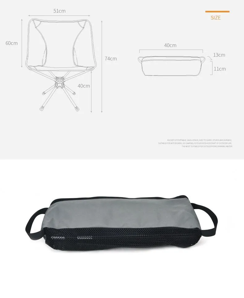 Outdoor Hiking Camping Beach Portable Folding Swivel Chair   Carry Bag Black