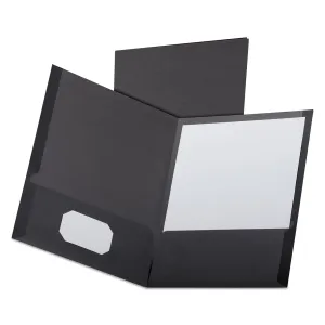 Oxford™ Linen Finish Twin Pocket Folders, 100-Sheet Capacity, 11 X 8.5, Black, 25/box