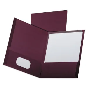 Oxford™ Linen Finish Twin Pocket Folders, 100-Sheet Capacity, 11 X 8.5, Burgundy, 25/box