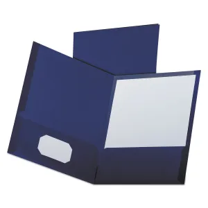 Oxford™ Linen Finish Twin Pocket Folders, 100-Sheet Capacity, 11 X 8.5, Navy, 25/box
