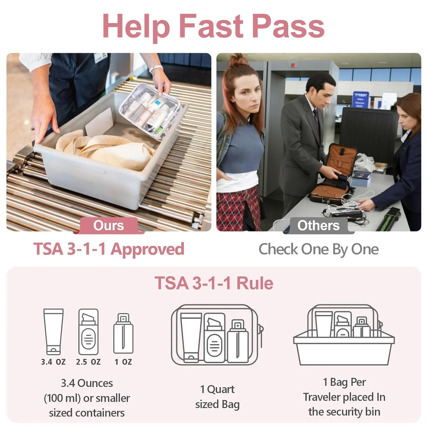 PACKISM Clear Toiletry Bag, 3 Pack TSA Approved Toiletry Bag Quart Size Bag, Travel Makeup Cosmetic Bag for Women Men, Carry on Airport Airline Compliant Bag, White (for age 12 or above)