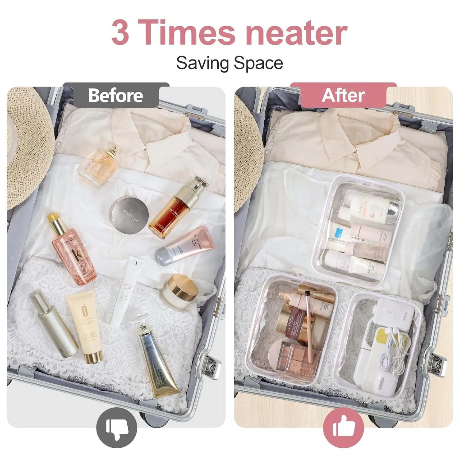 PACKISM Clear Toiletry Bag, 3 Pack TSA Approved Toiletry Bag Quart Size Bag, Travel Makeup Cosmetic Bag for Women Men, Carry on Airport Airline Compliant Bag, White (for age 12 or above)