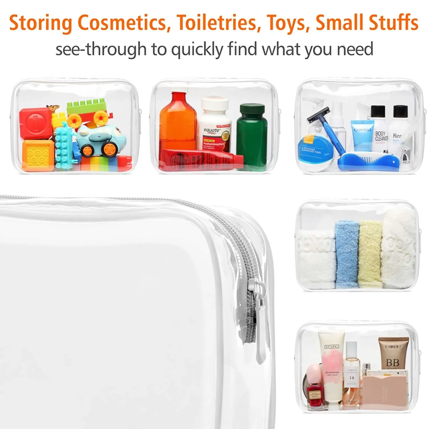 PACKISM Clear Toiletry Bag, 3 Pack TSA Approved Toiletry Bag Quart Size Bag, Travel Makeup Cosmetic Bag for Women Men, Carry on Airport Airline Compliant Bag, White (for age 12 or above)