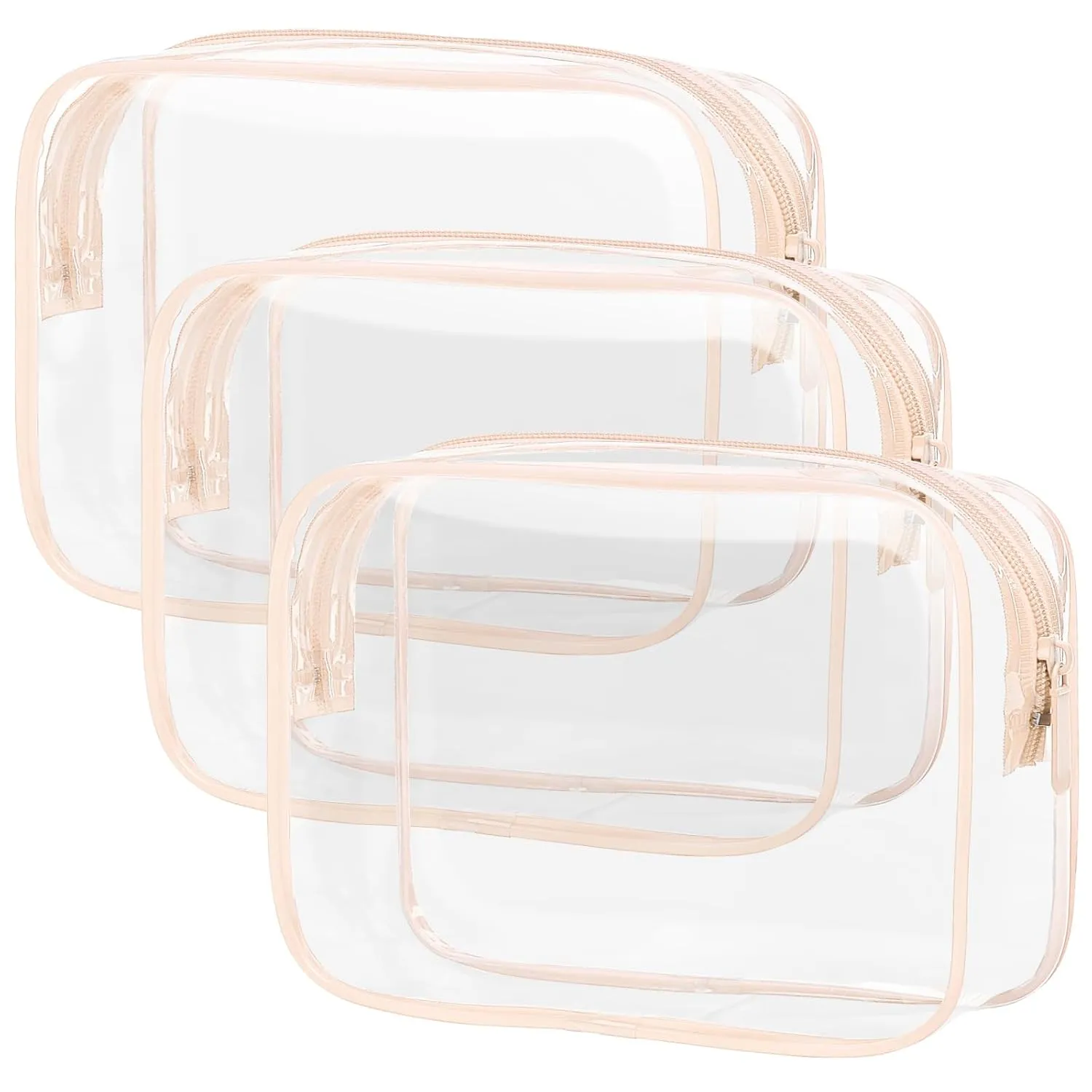 PACKISM TSA Approved Toiletry Bag - 3 Pack Upgrade Color-Edged Clear Makeup Bag, Clear Toiletry Bag For Traveling Fits Various Storage Needs, Pink