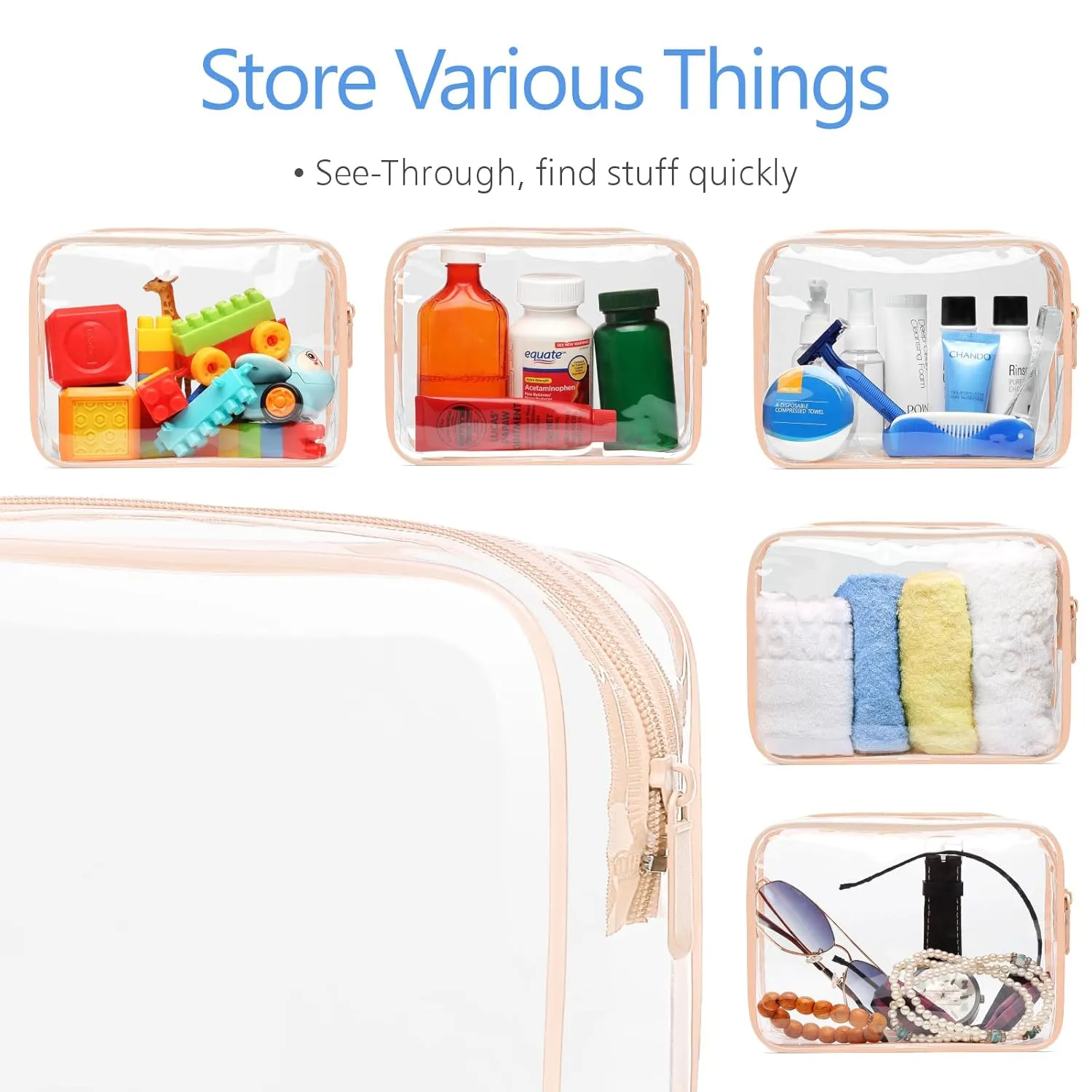 PACKISM TSA Approved Toiletry Bag - 3 Pack Upgrade Color-Edged Clear Makeup Bag, Clear Toiletry Bag For Traveling Fits Various Storage Needs, Pink