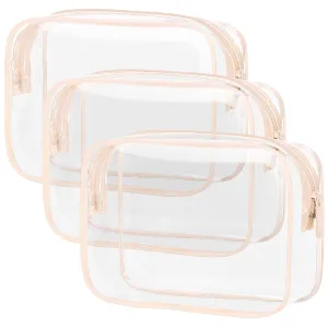 PACKISM TSA Approved Toiletry Bag - 3 Pack Upgrade Color-Edged Clear Makeup Bag, Clear Toiletry Bag For Traveling Fits Various Storage Needs, Pink