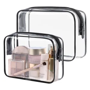 PACKISM TSA Approved Toiletry Bag - Clear Makeup Bags in 2 Size, Durable with Supporting Frame, Perfect for Travel Essentials, Carry-on Airport Airline Compliant Bag, Black