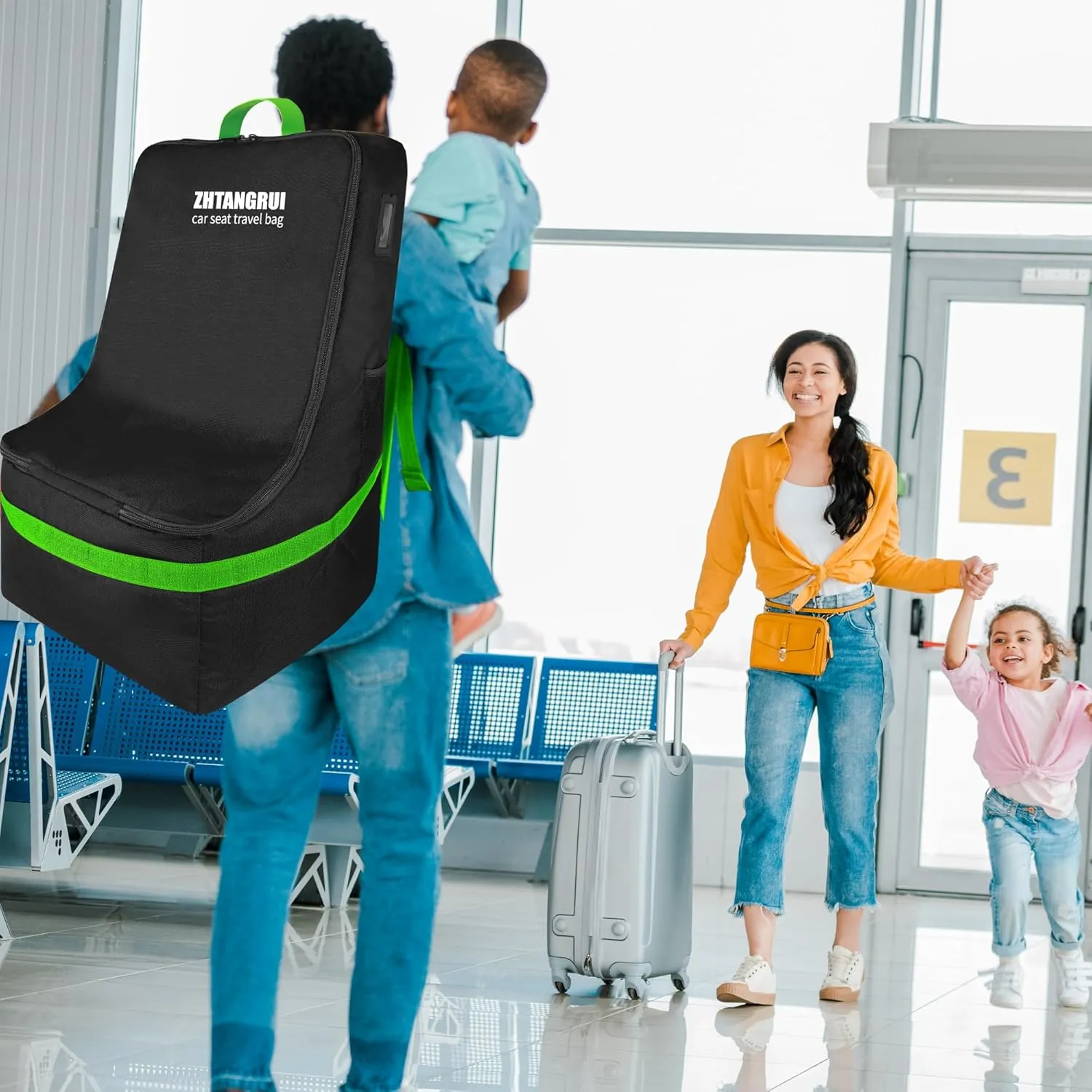 Padded Car Seat Bags For Air Travel - Carseat Travel Bag For Airplane - gate check Car Seats Carrier Cart Cover For Airport With Shoulder Straps (green)